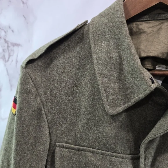Vintage Wool Jacket Mens Small Green West Germany 60s Coat Military Cold War - Picture 2 of 16